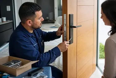 Chaveiro instalando uma fechadura em uma porta em Itapetininga.
