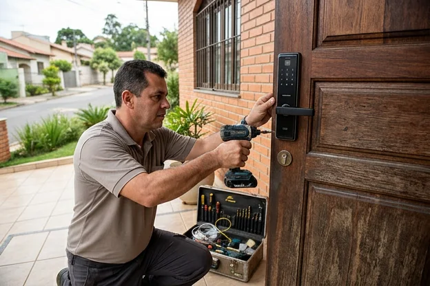 Fechadura digital instalada em uma porta em Itapetininga.